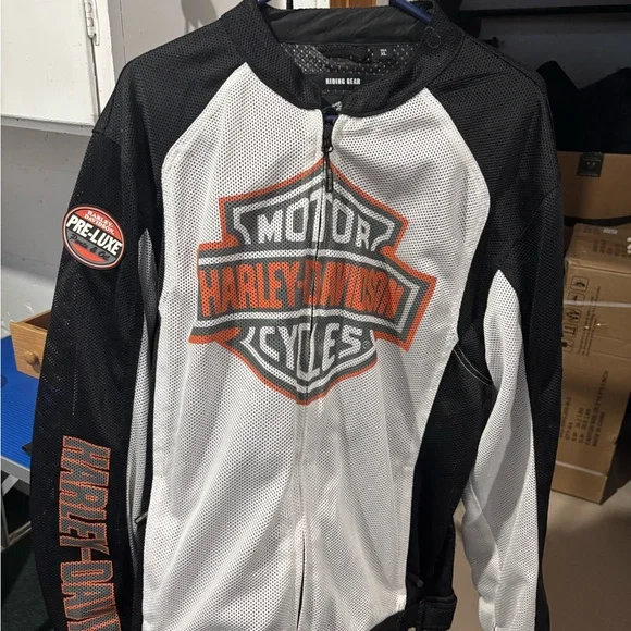 Harley-Davidson Black and White Jacket with Orange Logo - Picture 3 of 3